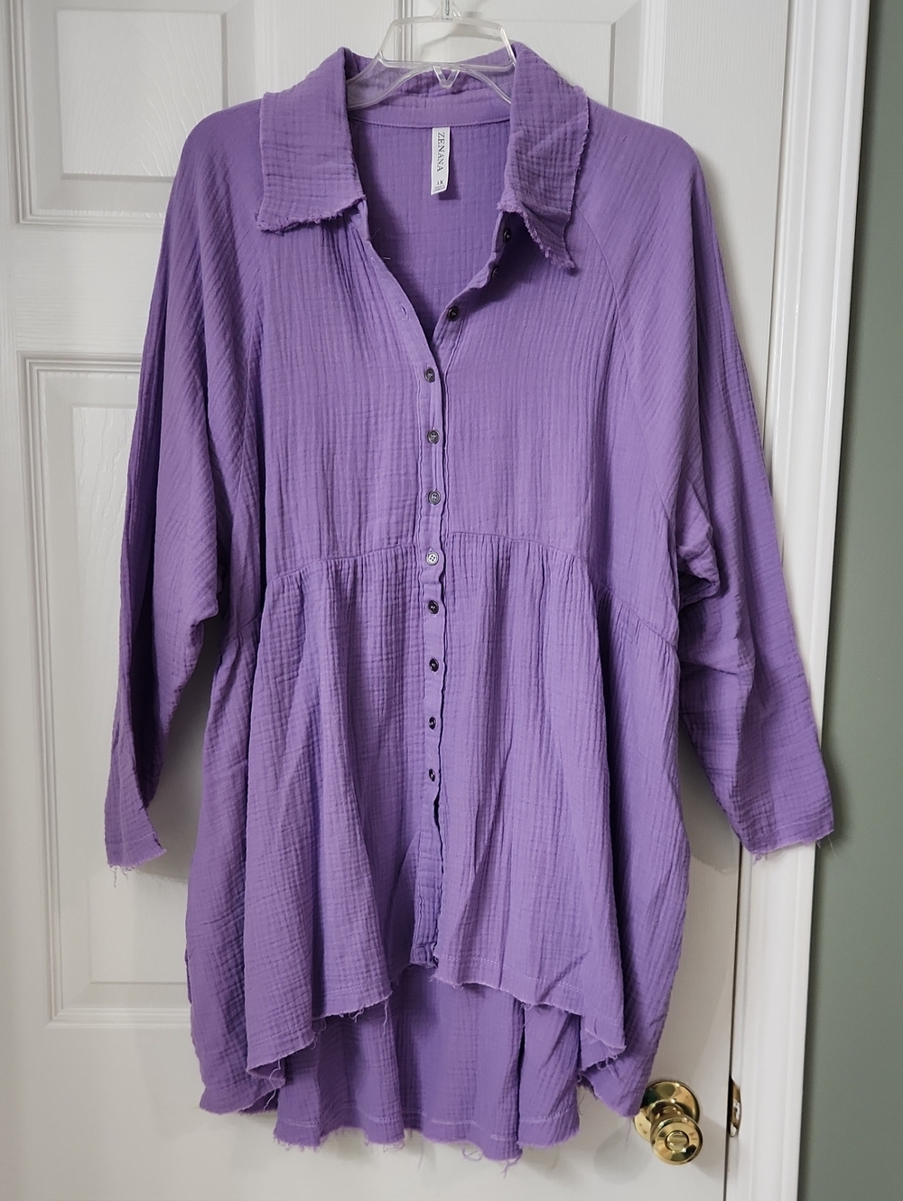Relaxed Lavender Button-Front Women's Tunic Top